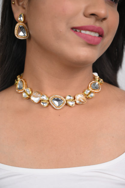 Statement Elegant Marble-Real Kundan Jewelry Set