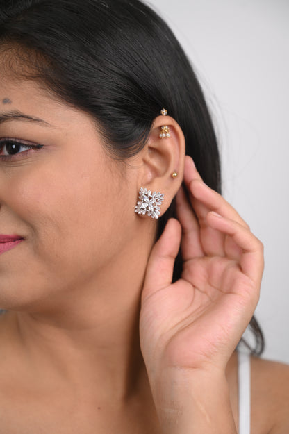 Opulent Floral American Diamond Cluster Stud Earrings