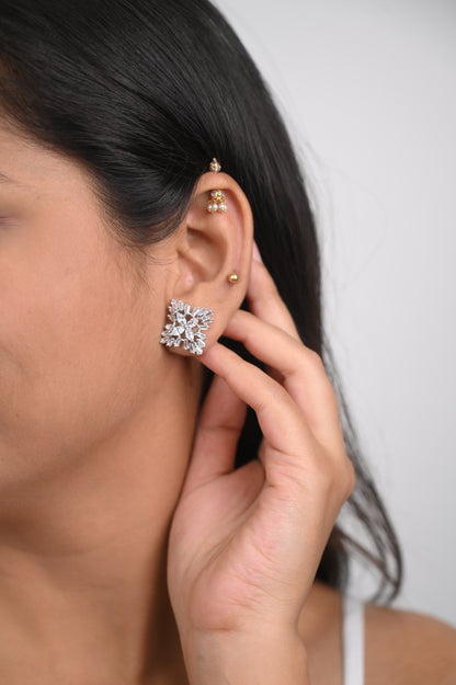 Opulent Floral American Diamond Cluster Stud Earrings