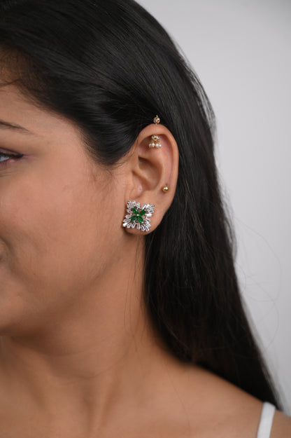 Exquisite Green Floral American Diamond Stud Earrings