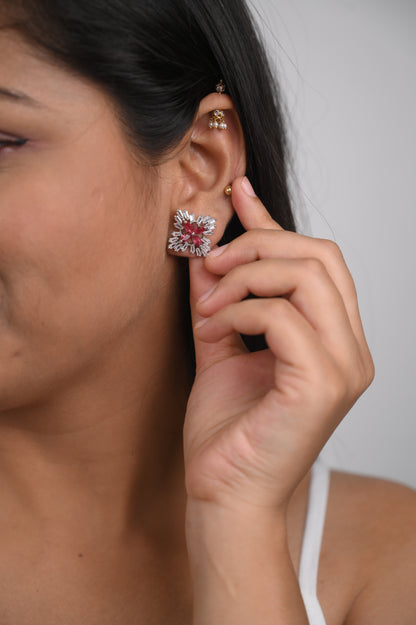 Elegant Red-Center American Diamond Stud Earrings