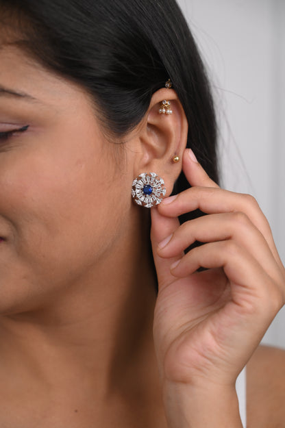 Royal Blue American Diamond Studs Earrings