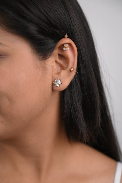 Elegant Six Petal AD Stud Earrings